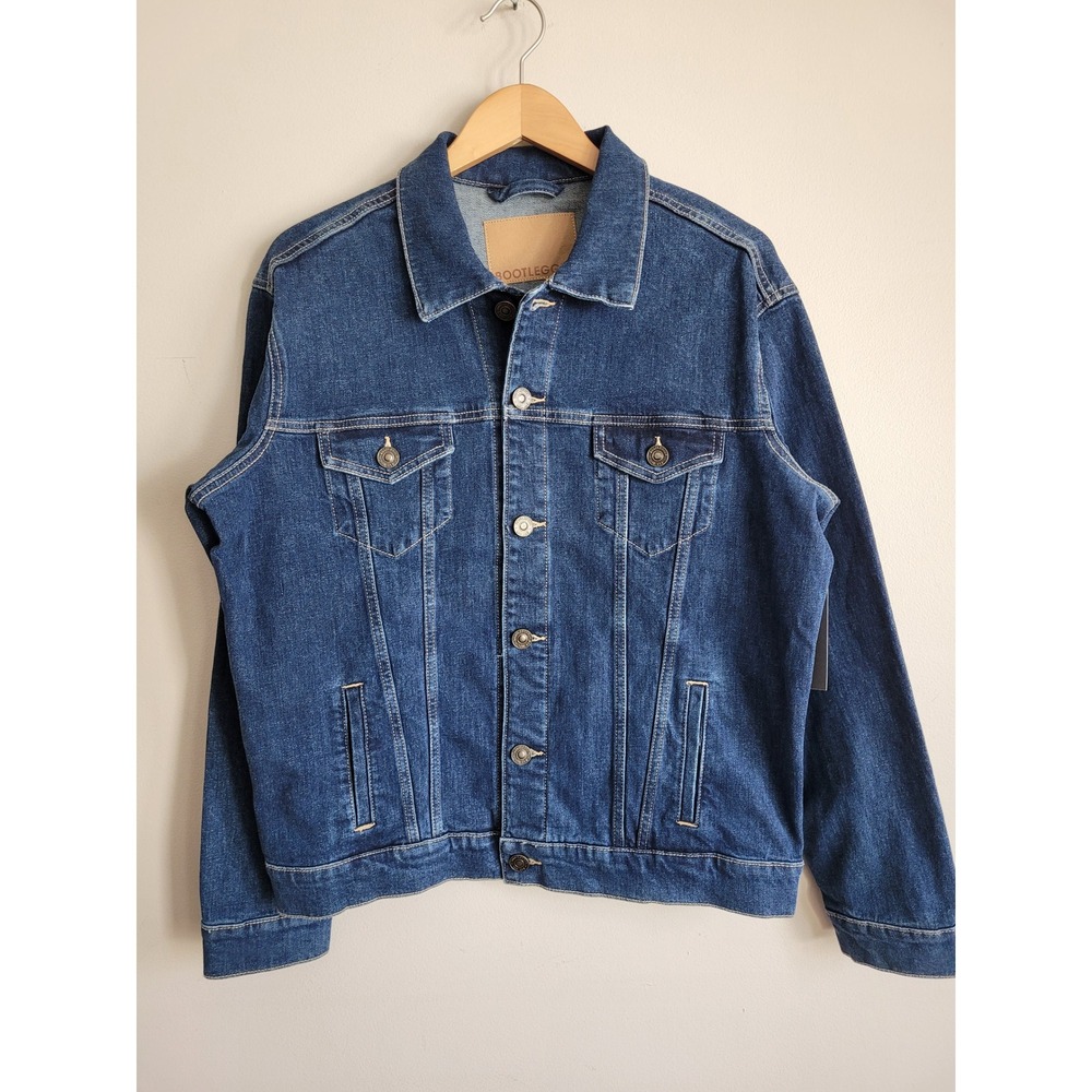 NWT‎ Bootlegger Luke Denim Jacket Mens Medium Blue Stretch Trucker Coat